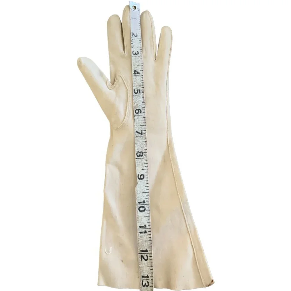 VTG Kerrybrooke Sears Sz 7-1/2 Ladies Long‎ Cotton Gloves Off-White/Beige #92Q